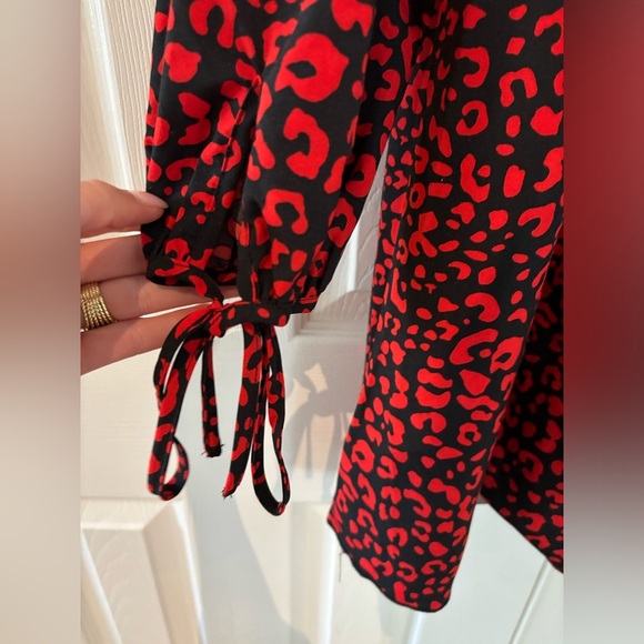 MakeMeChic Women's Leopard Print Mock Neck Long Sleeve Ruffle A Line Mini Dress - Picture 5 of 7